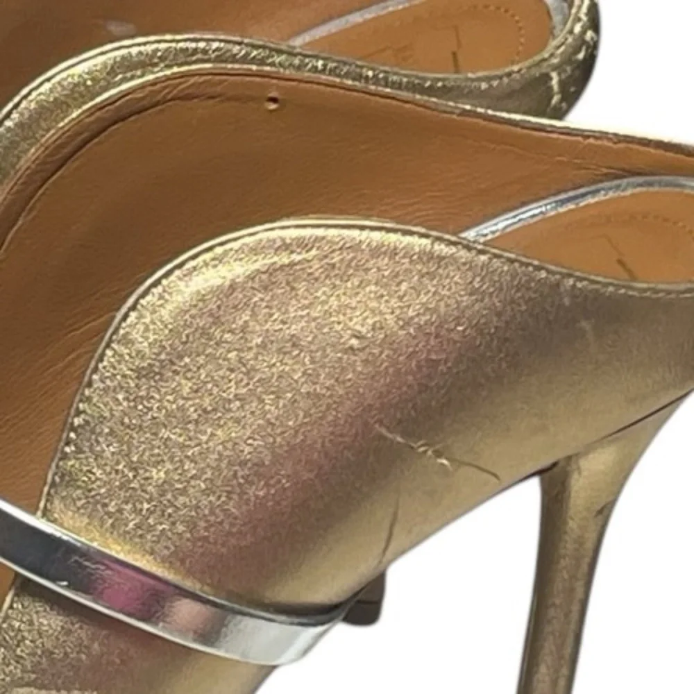 Malone Souliers Maureen Stilettos Gold Silver Leather Mules Size 40 / US 10